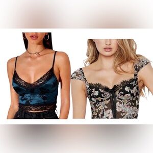 2 BRALETTES Green & Black Velvet Lace AND a Black Floral Mesh, both XS